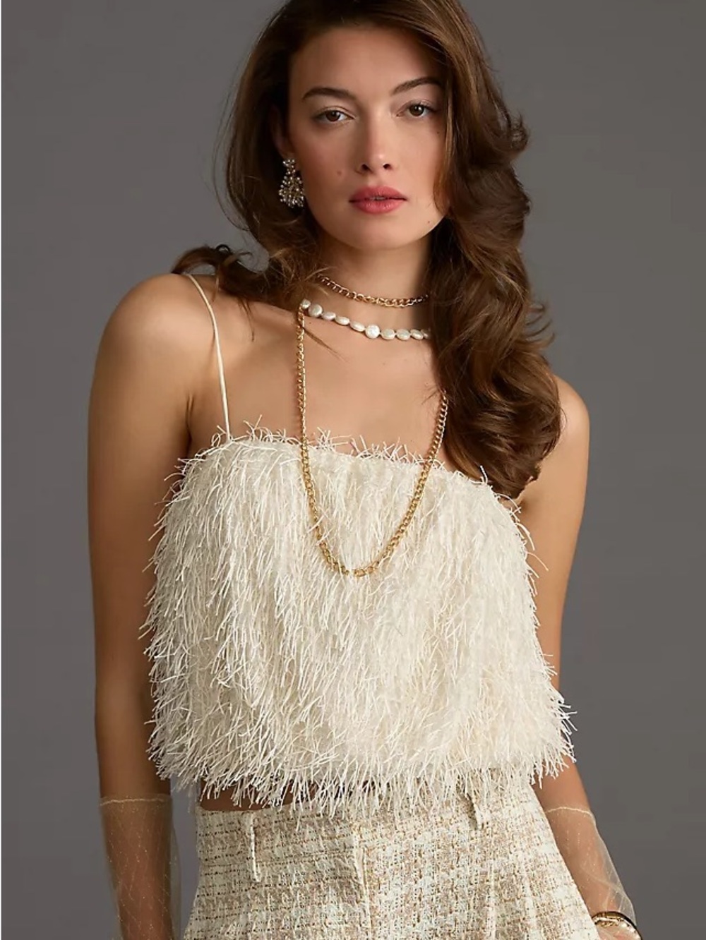 Ivory Feathered Fringe Cropped Cami